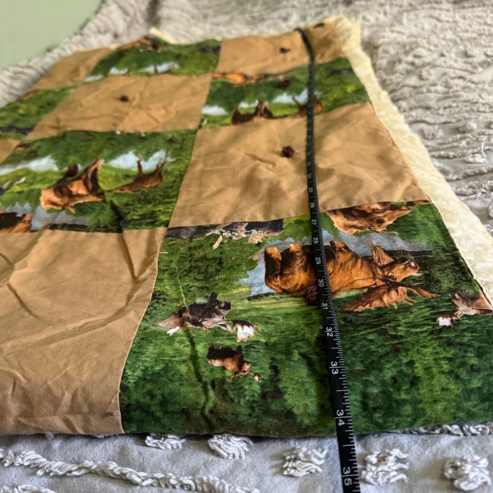 Handmade Vintage Moose Patchwork Quilt Blanket Brown Green Rustic Cabin Lodge